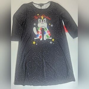Christmas Nightgown Womens‎ Small Black White Polka Dot Cat Graphic Sleepwear